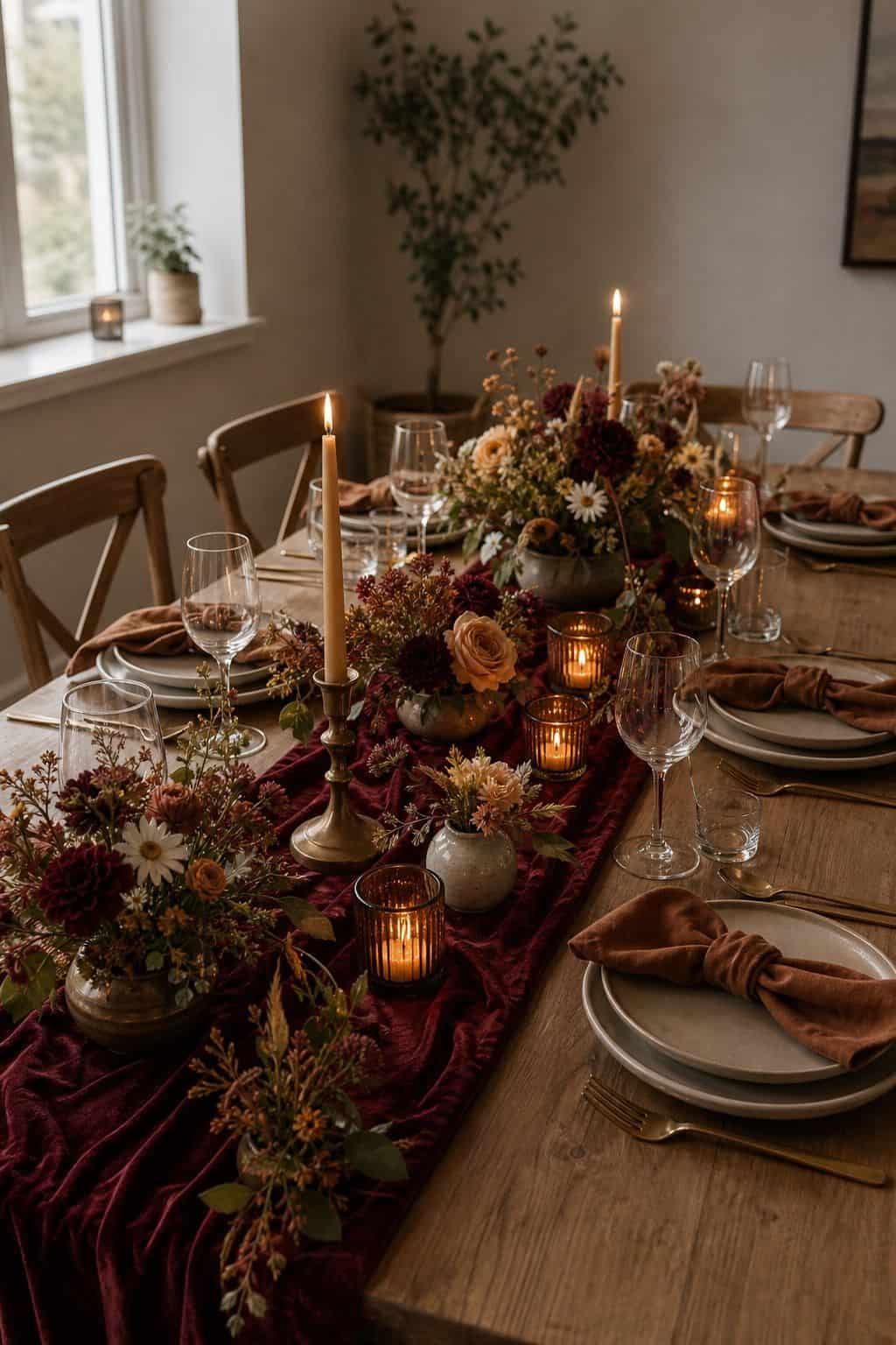 Vary Vessel Heights, Never Use One Tall Vase small apartment idea for Top 17 Fall Wedding Table Decor Ideas for an Autumn Reception.