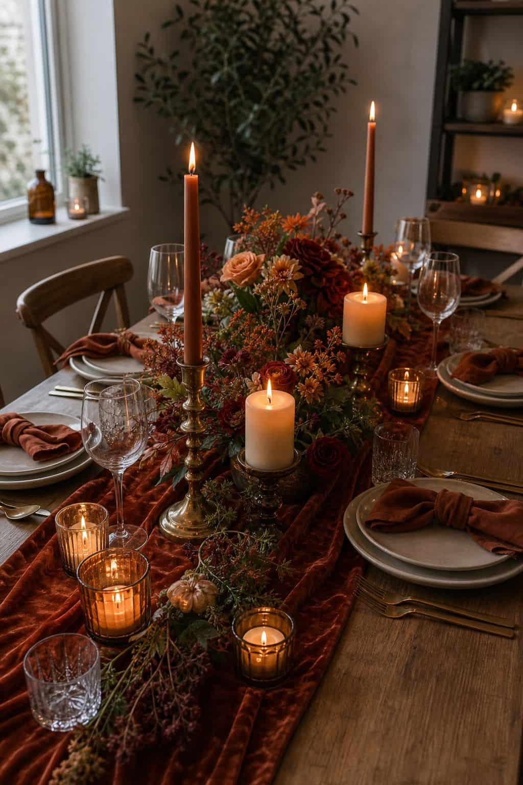 Use Three Candle Heights Across the Table small apartment idea for Top 17 Fall Wedding Table Decor Ideas for an Autumn Reception.
