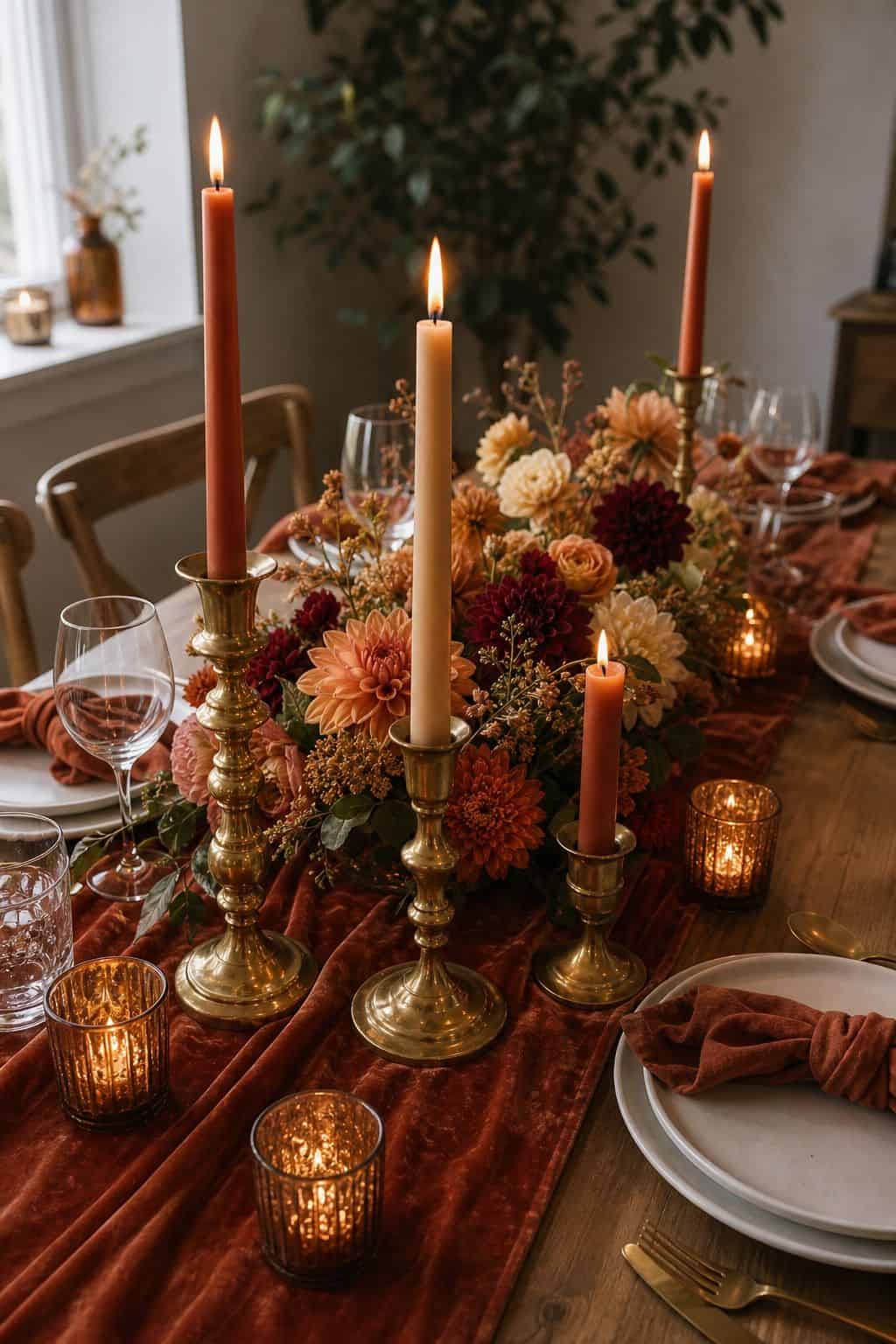 Choose Brass or Antique Gold Candleholders small apartment idea for Top 17 Fall Wedding Table Decor Ideas for an Autumn Reception.
