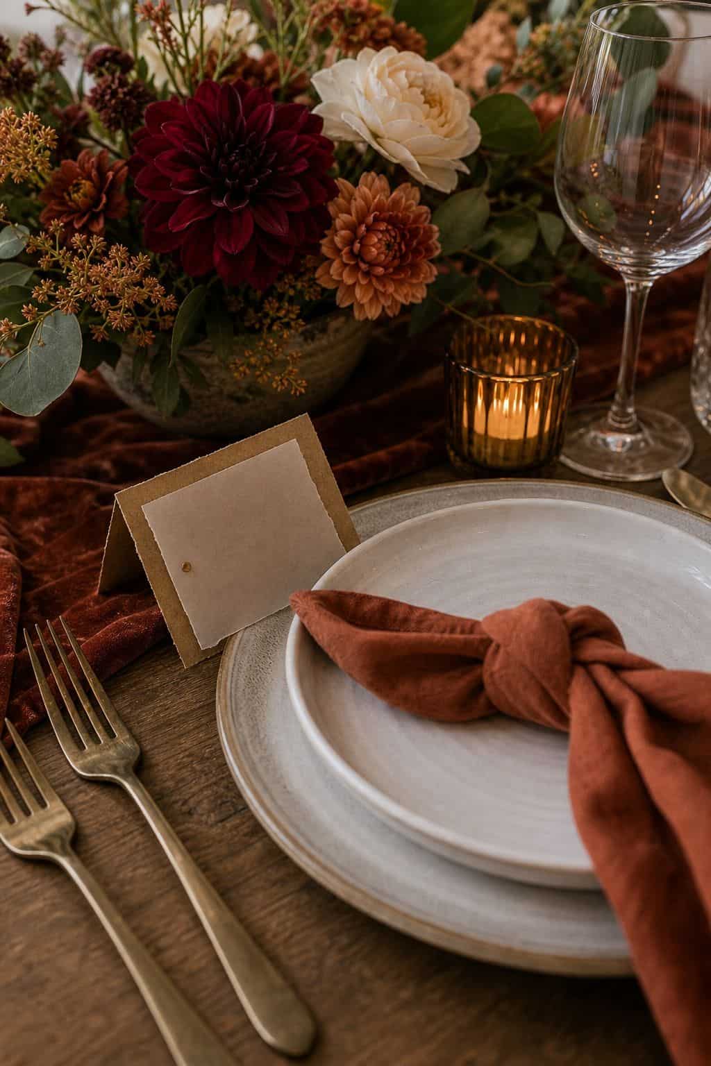 Write Place Cards on Vellum or Kraft Paper small apartment idea for Top 17 Fall Wedding Table Decor Ideas for an Autumn Reception.