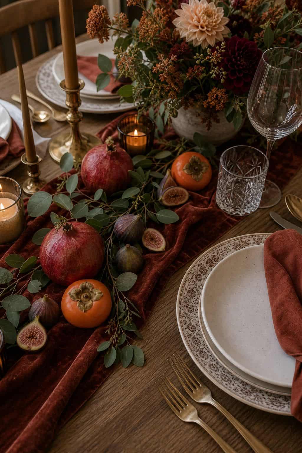Add Persimmons, Figs, or Pomegranates Along the Runner small apartment idea for Top 17 Fall Wedding Table Decor Ideas for an Autumn Reception.