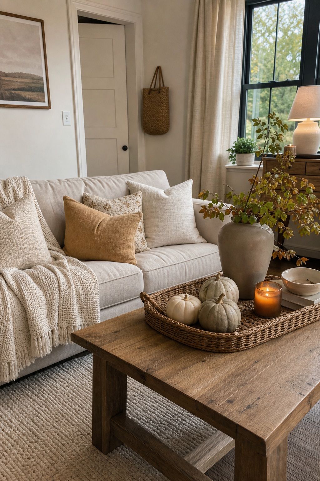 Start With a Warm Neutral Palette small apartment idea for Top 17 Farmhouse Fall Decor Ideas for Small Apartments.