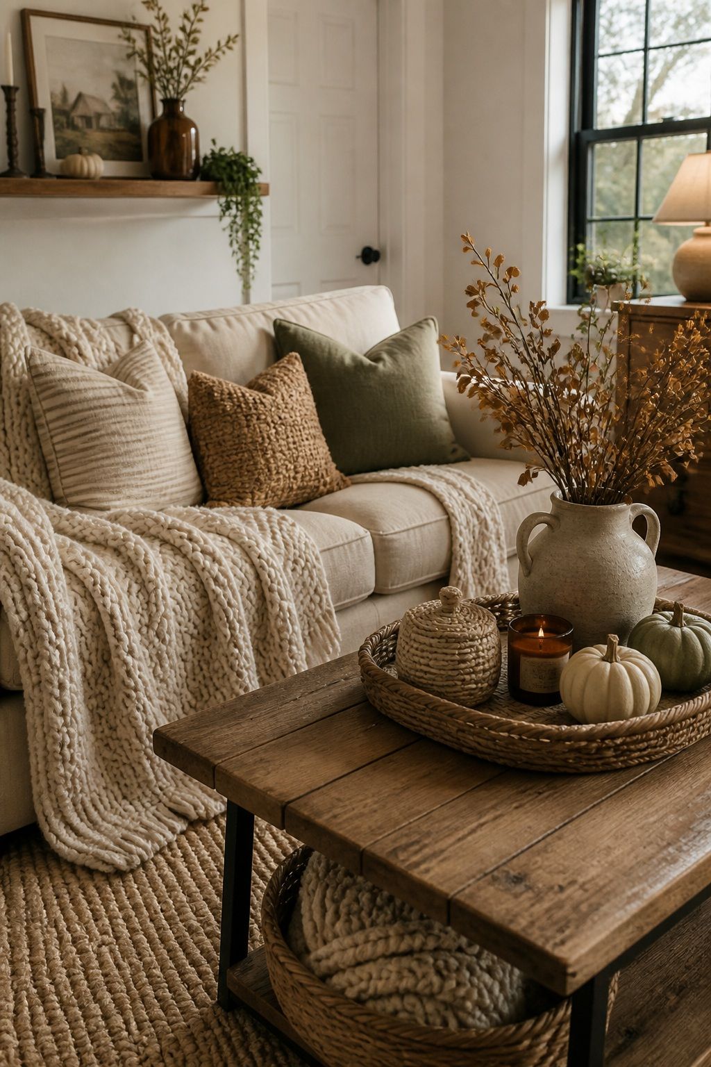 Layer Natural Textures for Coziness small apartment idea for Top 17 Farmhouse Fall Decor Ideas for Small Apartments.