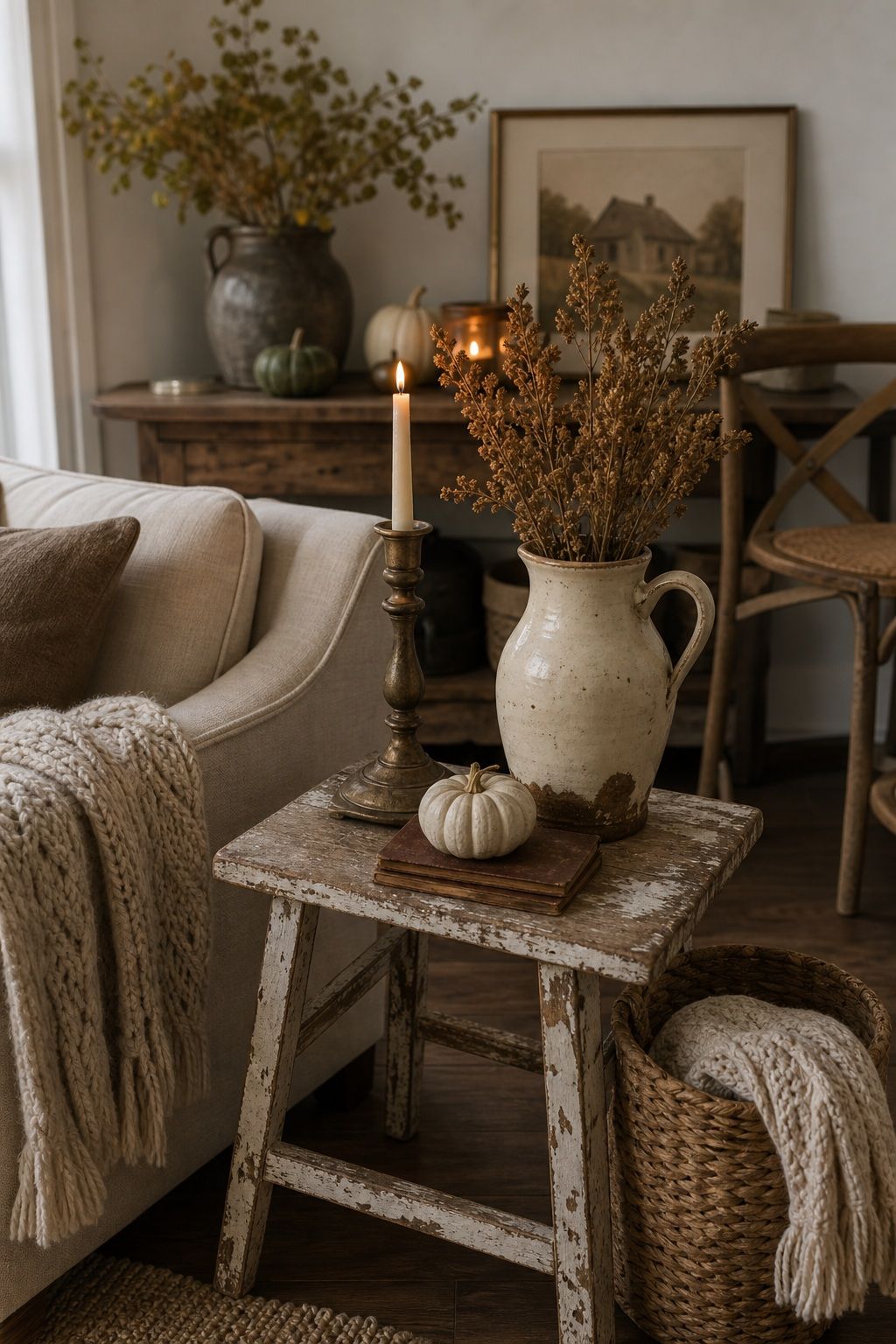 Mix In Vintage and Reclaimed Pieces small apartment idea for Top 17 Farmhouse Fall Decor Ideas for Small Apartments.