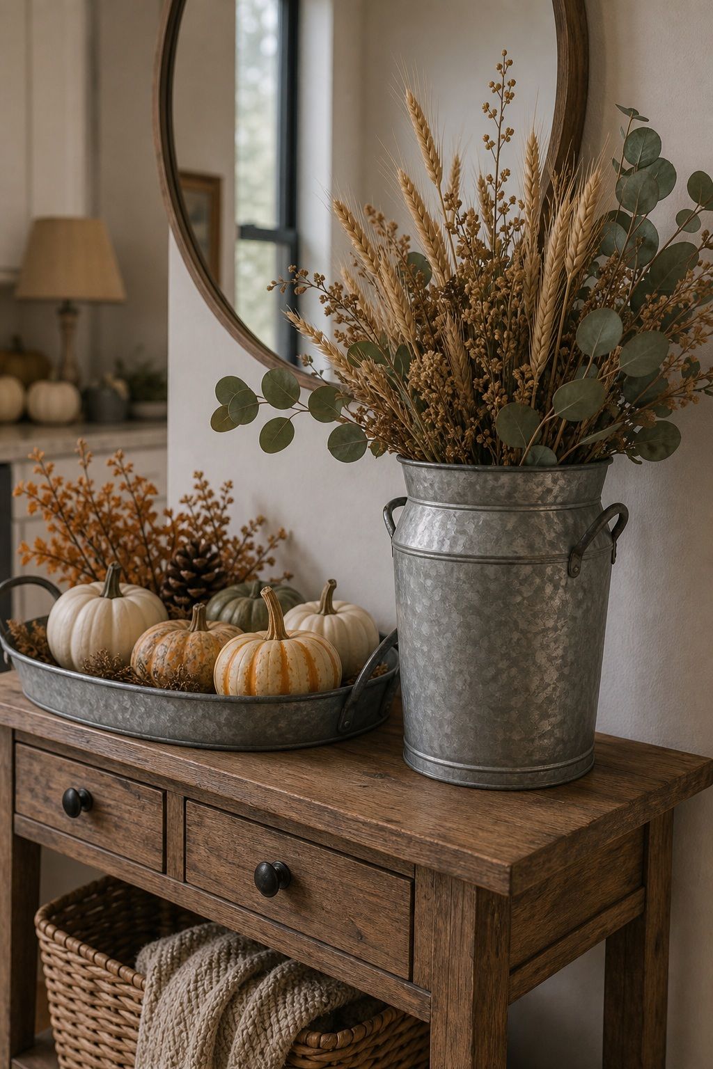 Use Galvanized Metal Containers small apartment idea for Top 17 Farmhouse Fall Decor Ideas for Small Apartments.