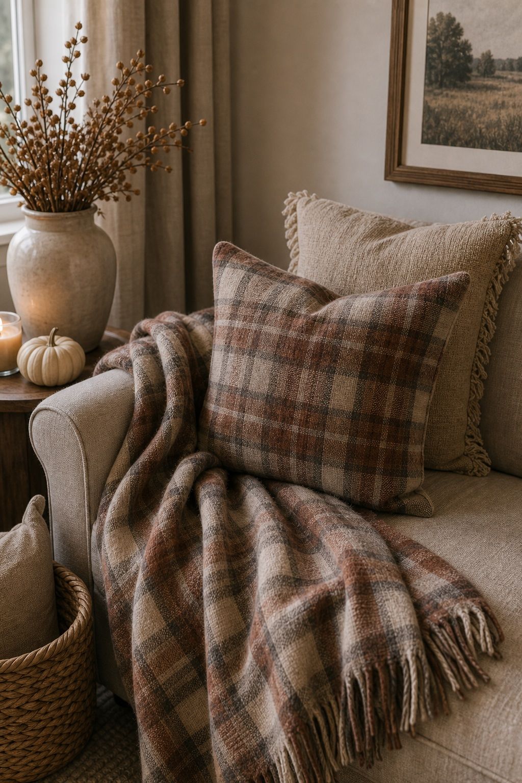 Add Plaid Textiles for Cozy Warmth small apartment idea for Top 17 Farmhouse Fall Decor Ideas for Small Apartments.