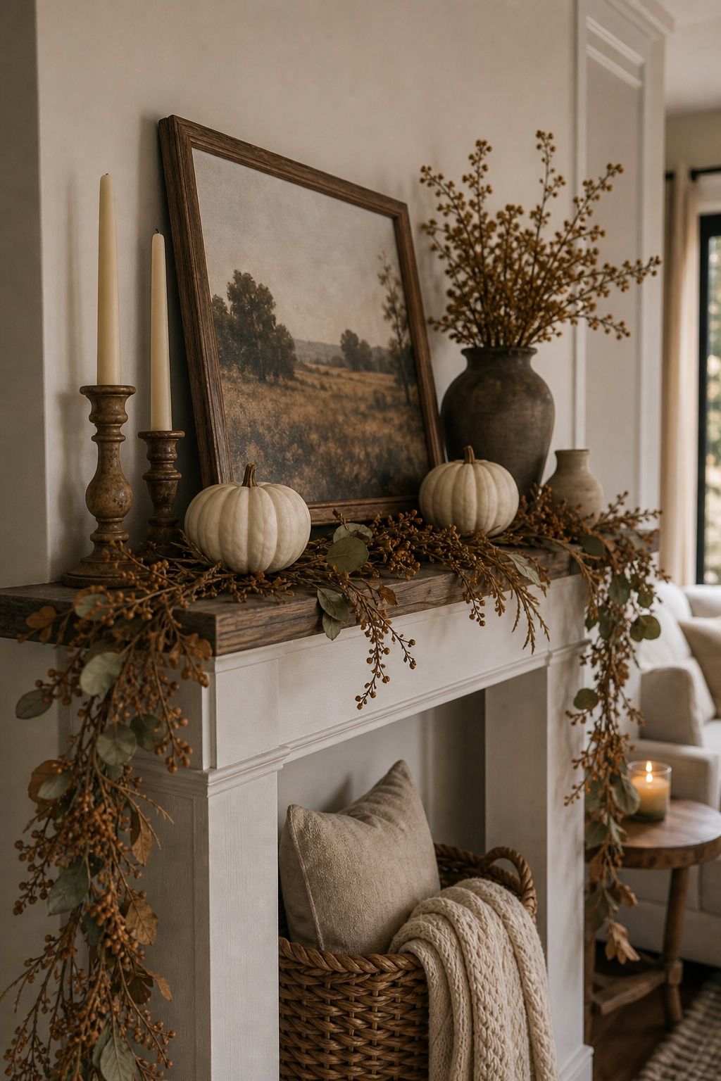 Style the Mantel With a Rustic Vignette small apartment idea for Top 17 Farmhouse Fall Decor Ideas for Small Apartments.