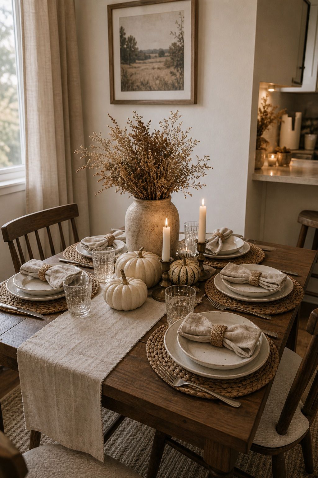 Set a Cozy Farmhouse Dining Table small apartment idea for Top 17 Farmhouse Fall Decor Ideas for Small Apartments.