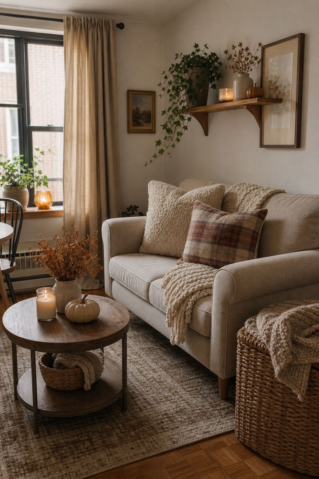 Choose Cozy, Practical Furniture small apartment idea for Top 17 Farmhouse Fall Decor Ideas for Small Apartments.
