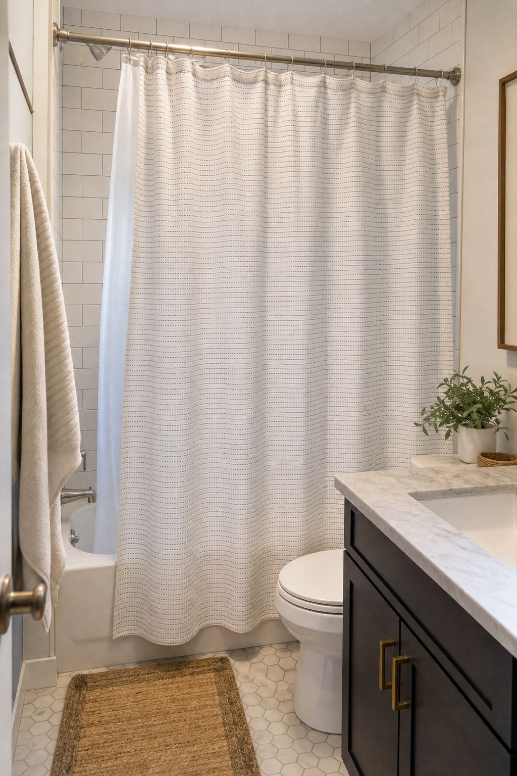 Shower Curtain and Liner Set with Rings small apartment idea for 20 First Apartment Essentials From Amazon Every New Renter Actually Needs.