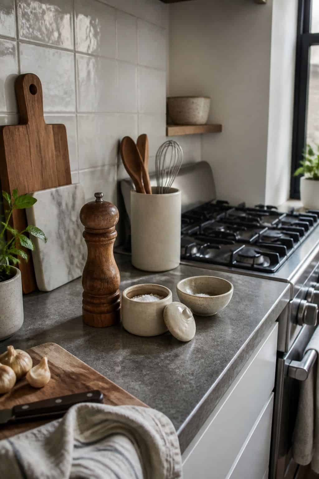 Salt and Pepper small apartment idea for The Complete First Apartment Grocery List of 18 Pantry Essentials.