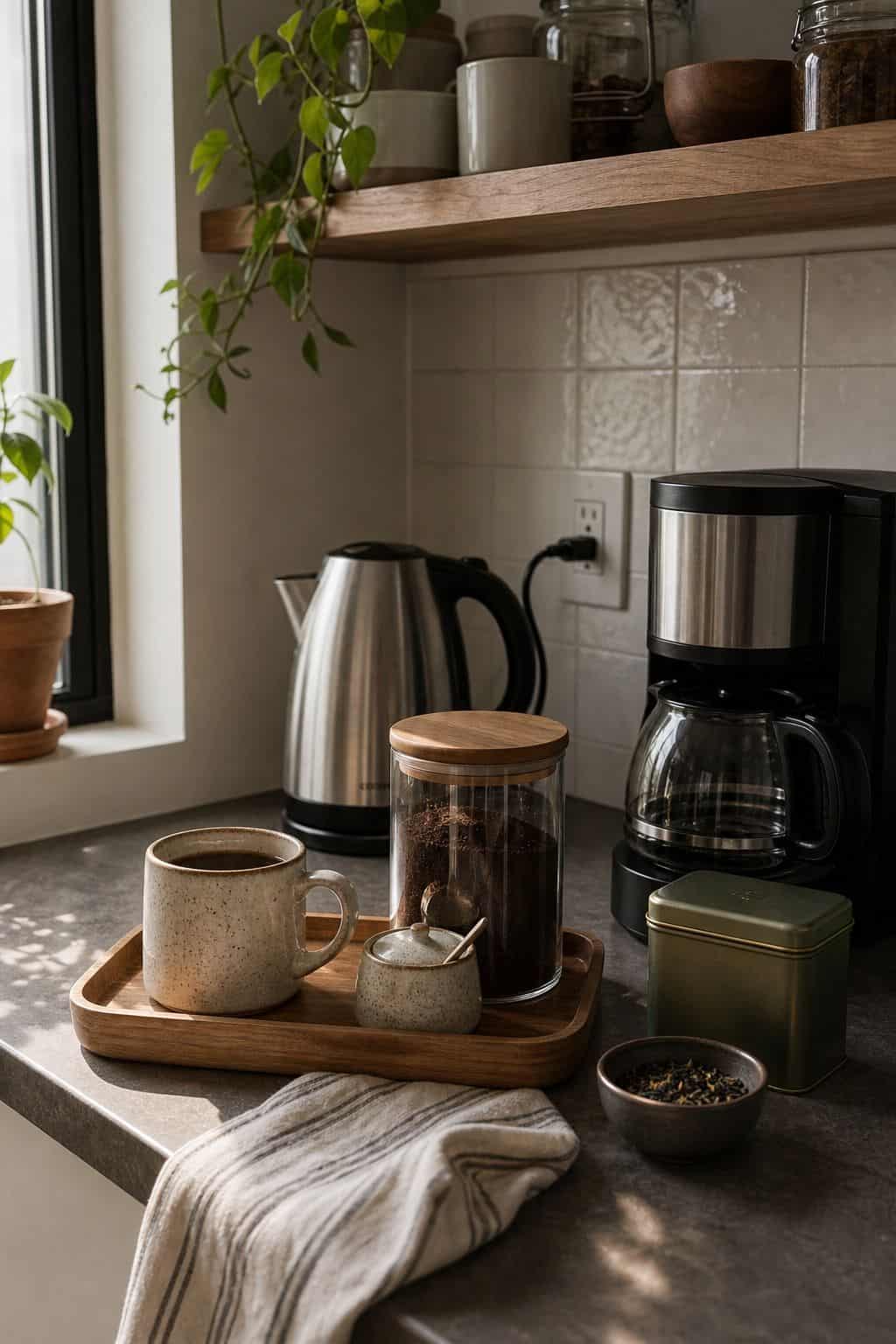 Coffee or Tea small apartment idea for The Complete First Apartment Grocery List of 18 Pantry Essentials.