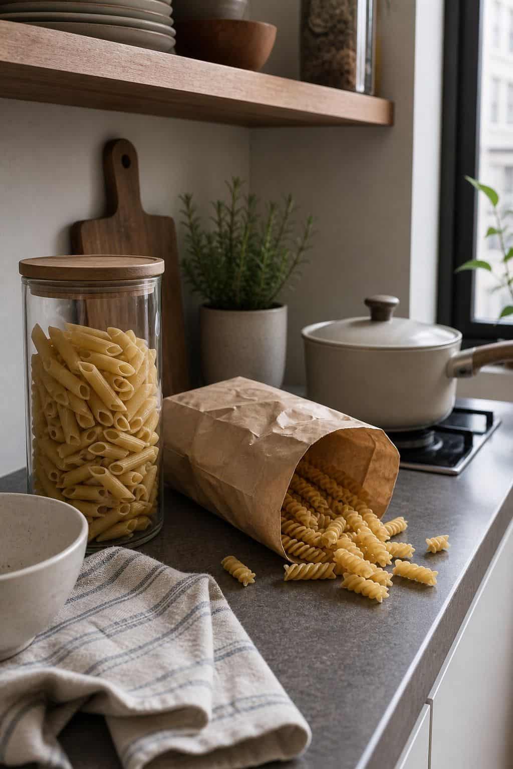 Pasta small apartment idea for The Complete First Apartment Grocery List of 18 Pantry Essentials.