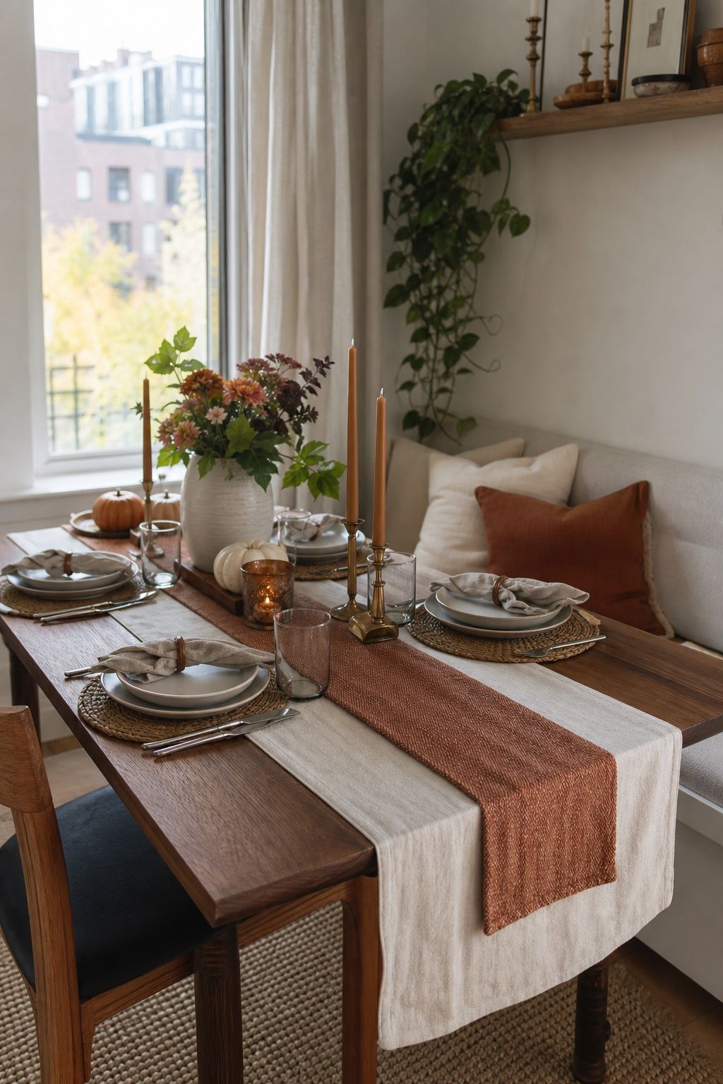 Layer Two Runners for Dimension small apartment idea for Top 17 Friendsgiving Tablescape Ideas for Small-Space Hosting.