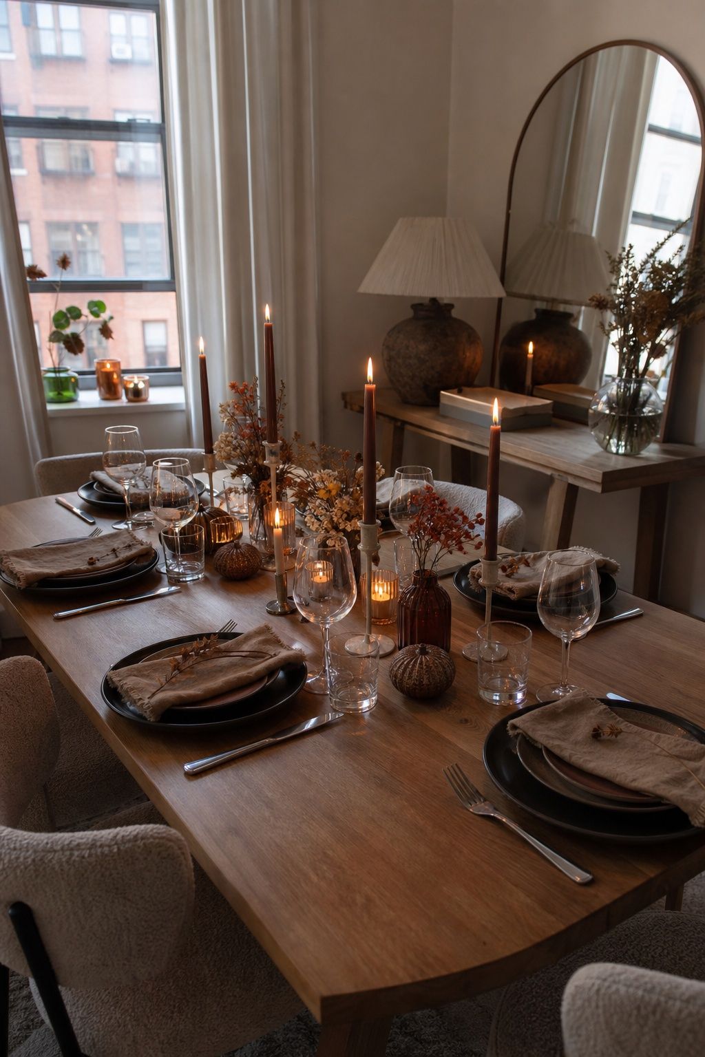 Light the Candles 20 Minutes Before Guests Arrive small apartment idea for Top 17 Friendsgiving Tablescape Ideas for Small-Space Hosting.