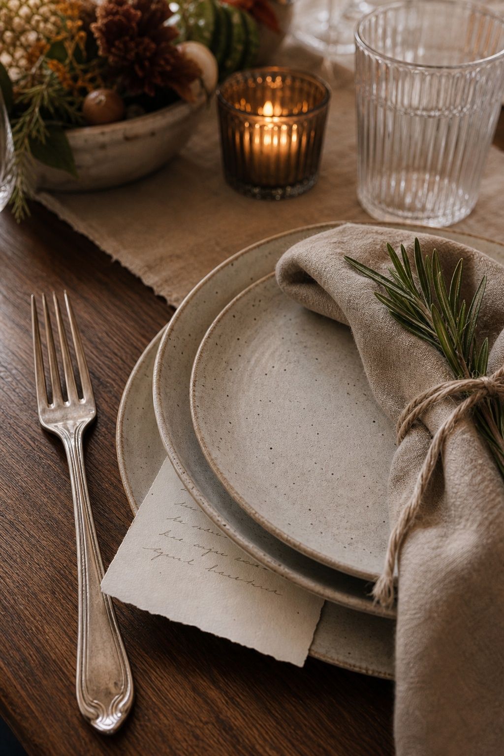 Add a Tiny Thank-You Note Under Each Plate small apartment idea for Top 17 Friendsgiving Tablescape Ideas for Small-Space Hosting.