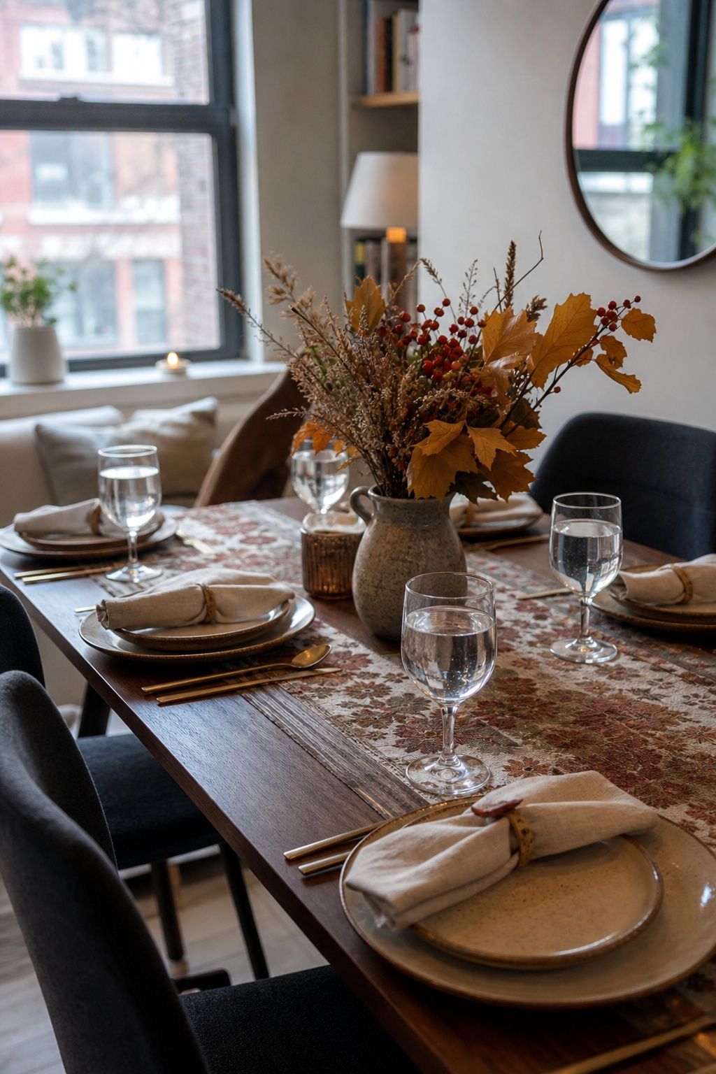 Use Stemmed Glasses, Even for Water small apartment idea for Top 17 Friendsgiving Tablescape Ideas for Small-Space Hosting.