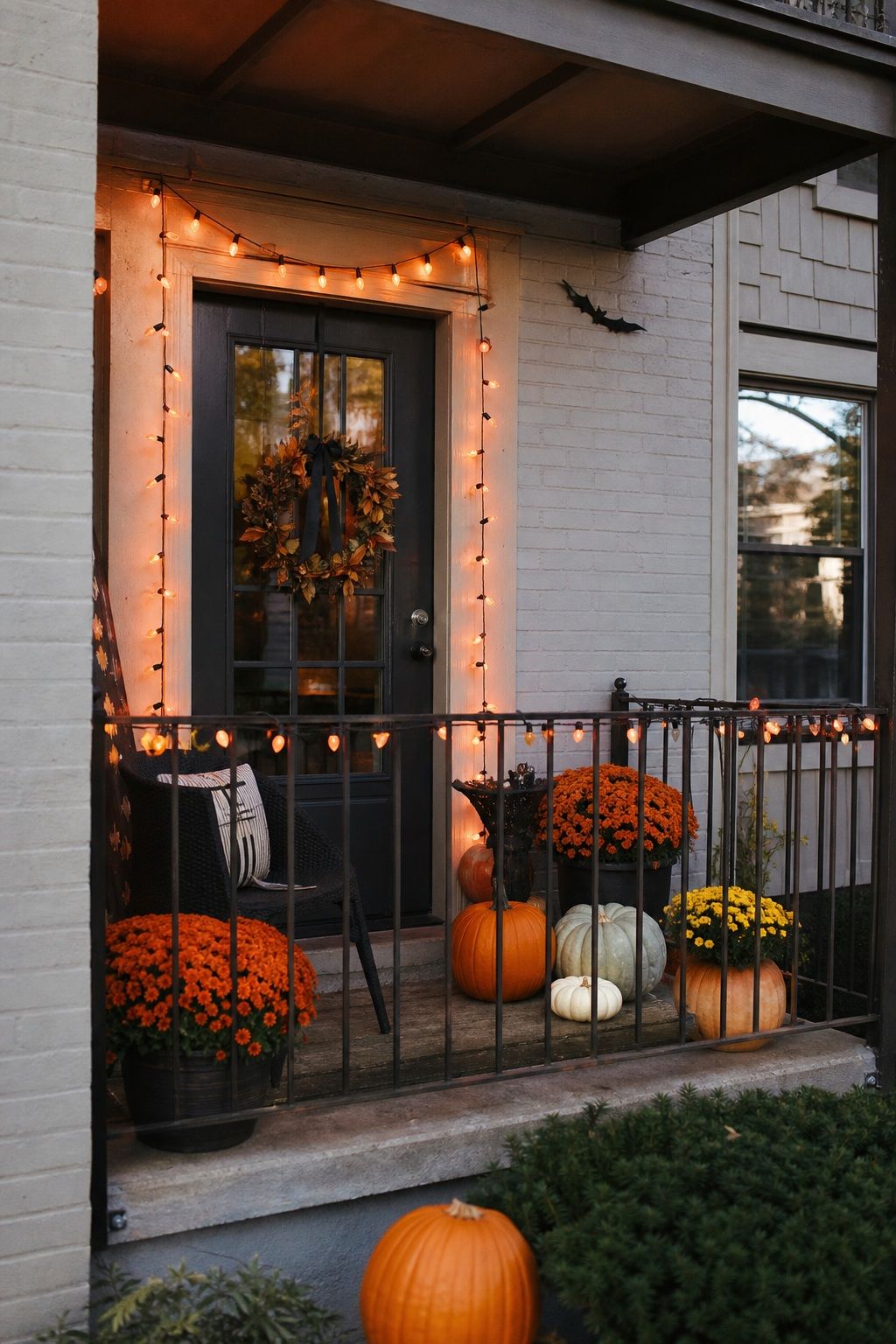 String Up Halloween Lights small apartment idea for Top 19 Front Porch Halloween Decor Ideas for Apartments and Small Outdoor Spaces.