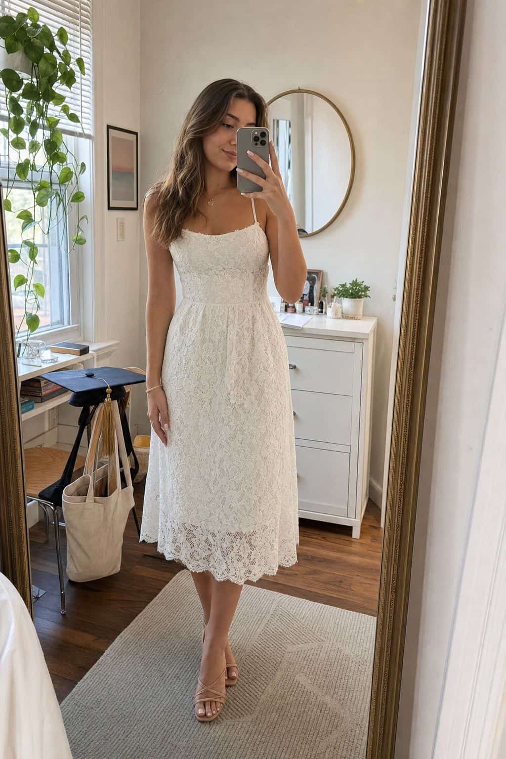White Lace Midi Dress small apartment idea for Top 19 Graduation Outfit Ideas That Photograph Beautifully.