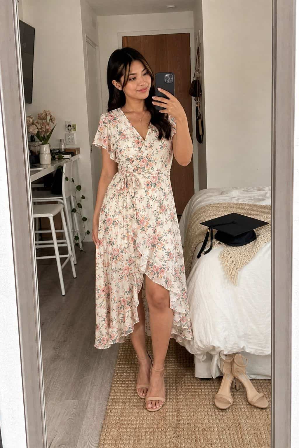 Floral Print Wrap Dress small apartment idea for Top 19 Graduation Outfit Ideas That Photograph Beautifully.