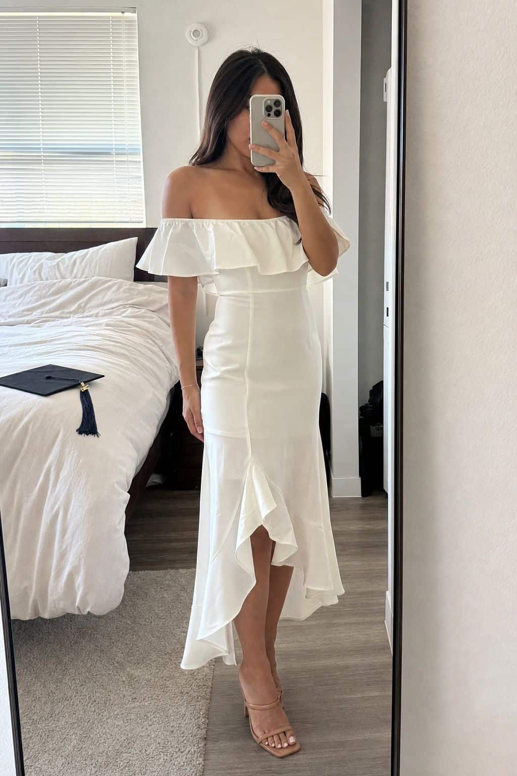 Off-Shoulder Ruffle Dress small apartment idea for Top 19 Graduation Outfit Ideas That Photograph Beautifully.