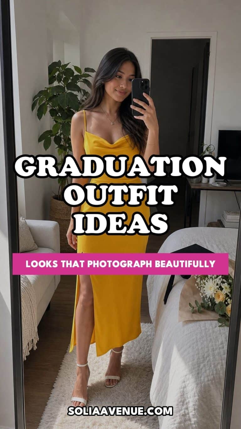 Pinterest pin for Top 19 Graduation Outfit Ideas That Photograph Beautifully from Solia Avenue.