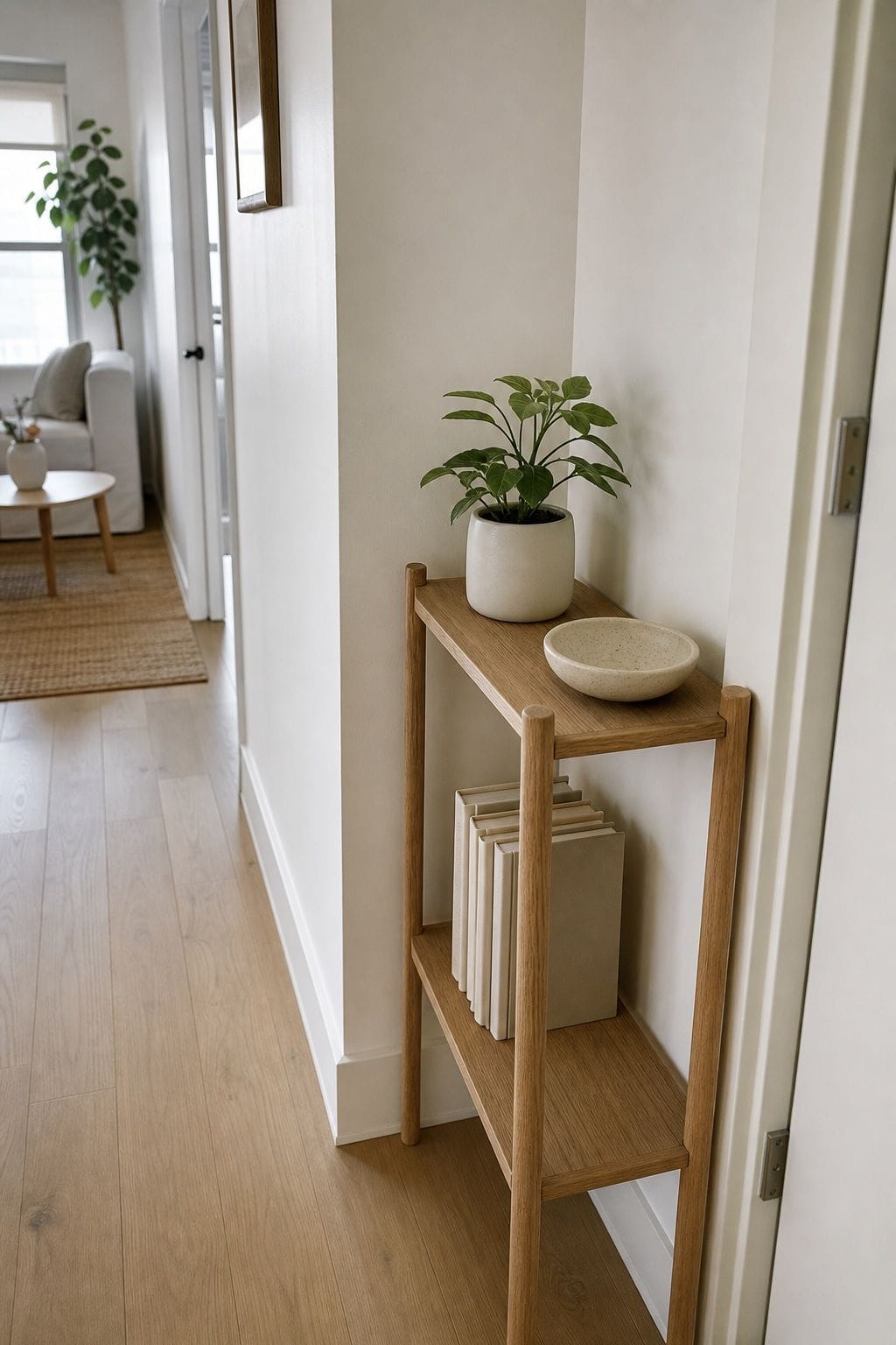 Light Wood Finish small apartment idea for Top 16 Hall Corner Decor Ideas for Small Apartments.