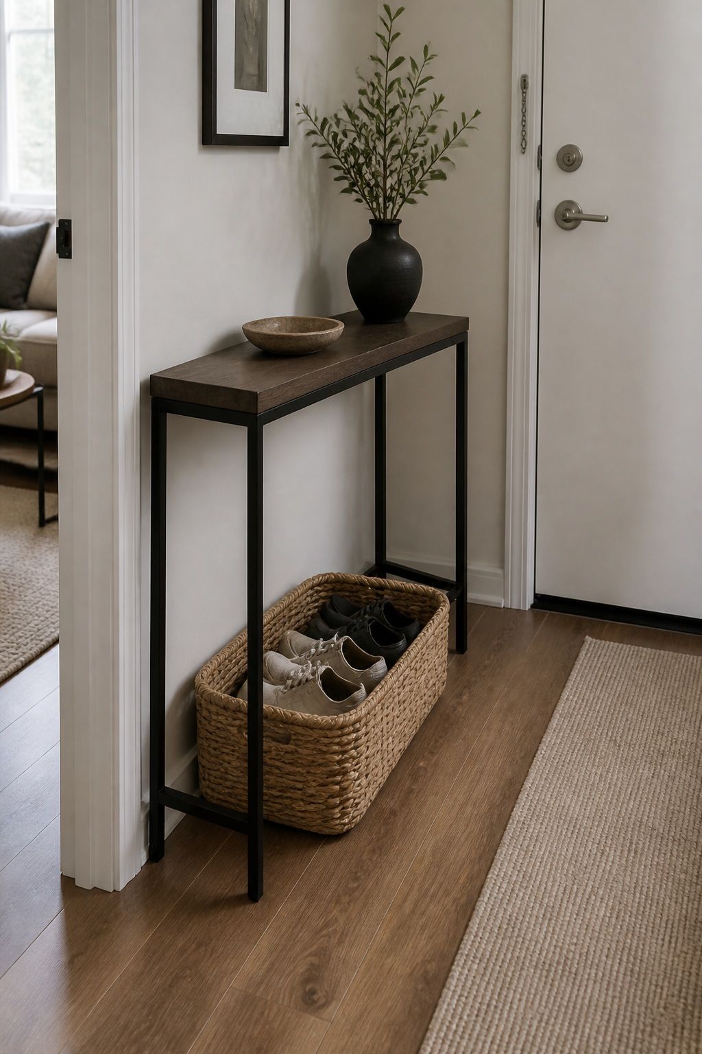 Basket for Shoes small apartment idea for Top 16 Hall Corner Decor Ideas for Small Apartments.