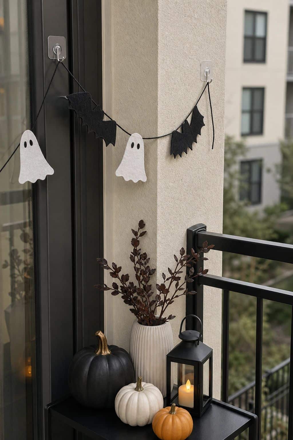 Use Removable Hooks and Adhesive Strips small apartment idea for Top 18 Halloween Balcony Decor Ideas for a Spooky Apartment Space.
