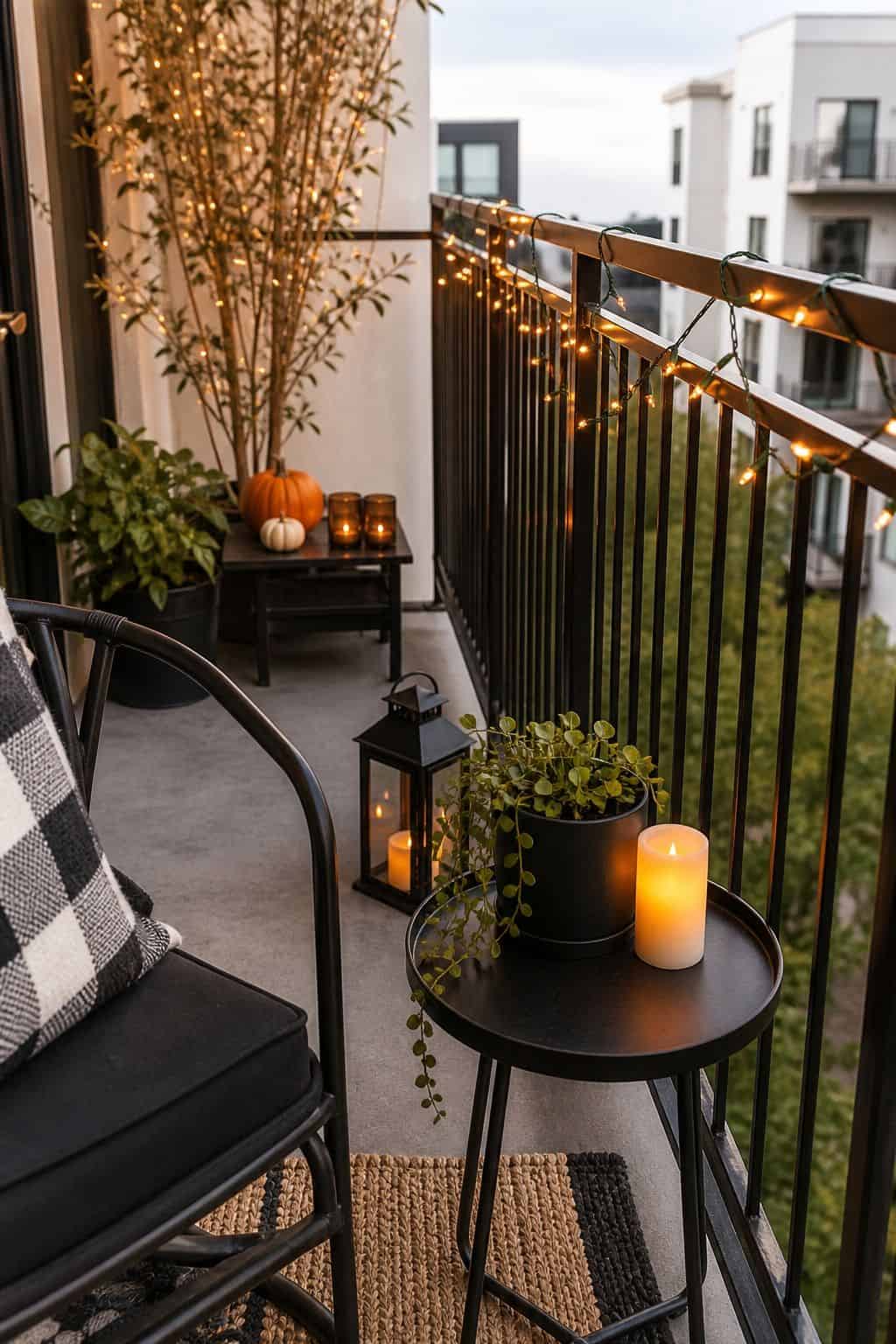 Layer the Lighting for Depth small apartment idea for Top 18 Halloween Balcony Decor Ideas for a Spooky Apartment Space.