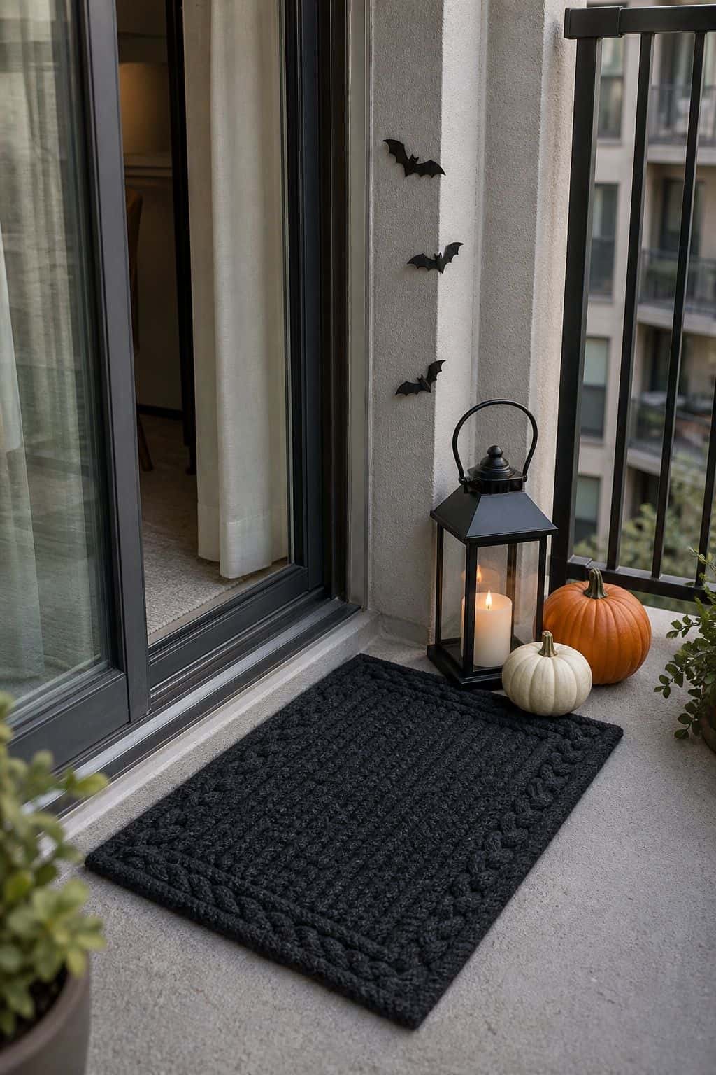 Add a Spooky Doormat or Threshold Touch small apartment idea for Top 18 Halloween Balcony Decor Ideas for a Spooky Apartment Space.