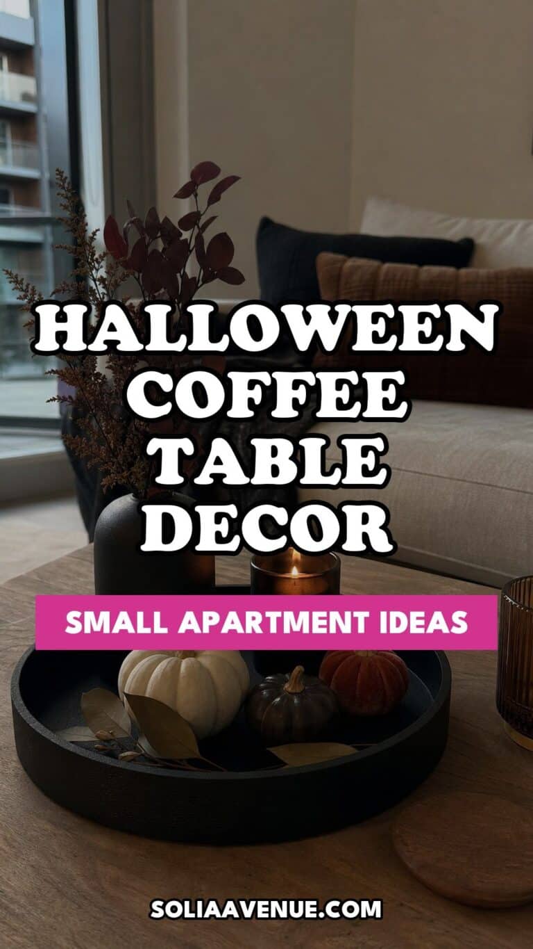 Pinterest pin for Top 19 Halloween Coffee Table Decor Ideas for Small Spaces from Solia Avenue.