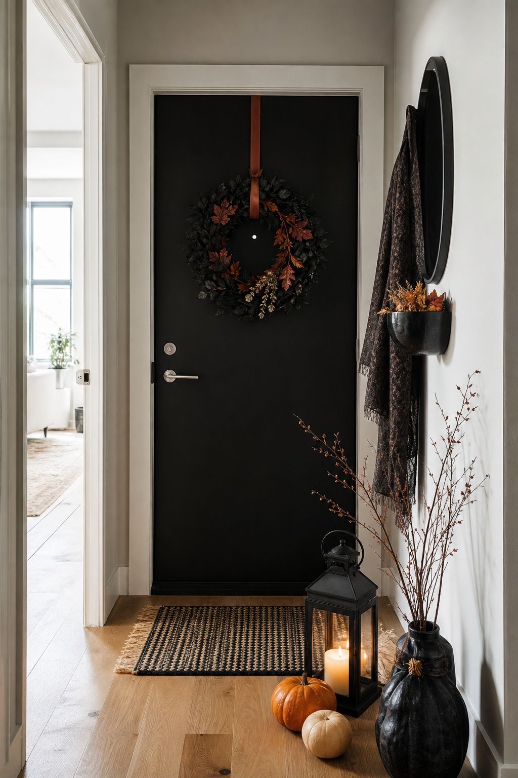 The Front Door Is the First Impression, So Style It Like One small apartment idea for Top 20 Halloween Decor Ideas for Small Apartments.
