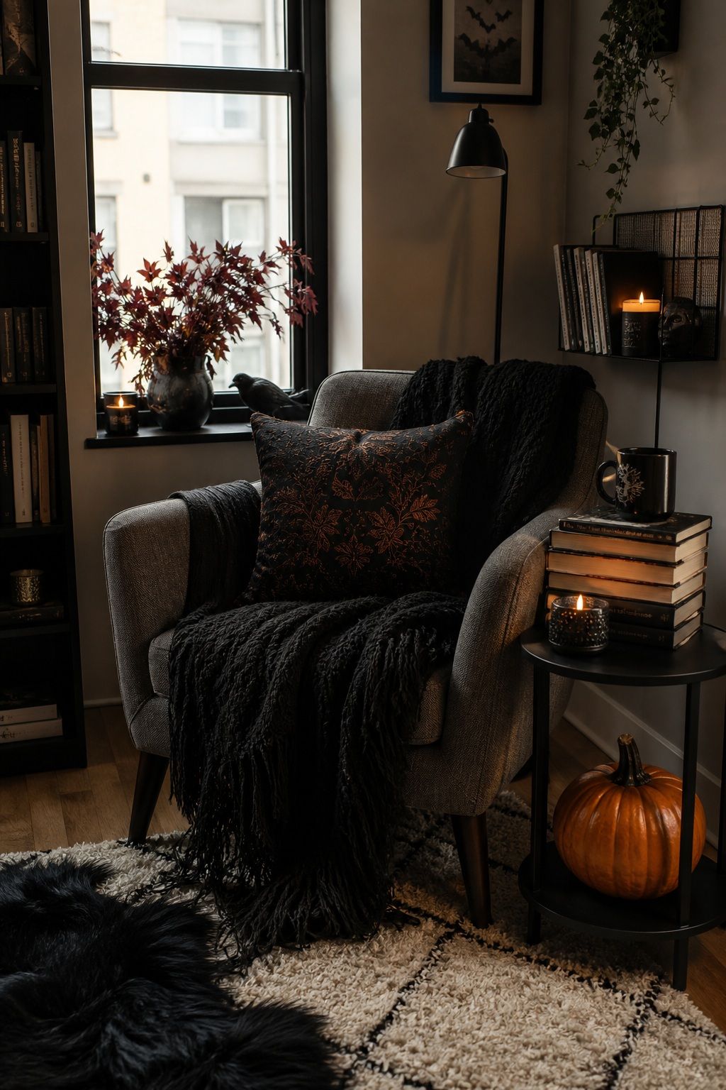 Set Up a Cozy Reading Nook for Spooky-Season Nights small apartment idea for Top 20 Halloween Decor Ideas for Small Apartments.