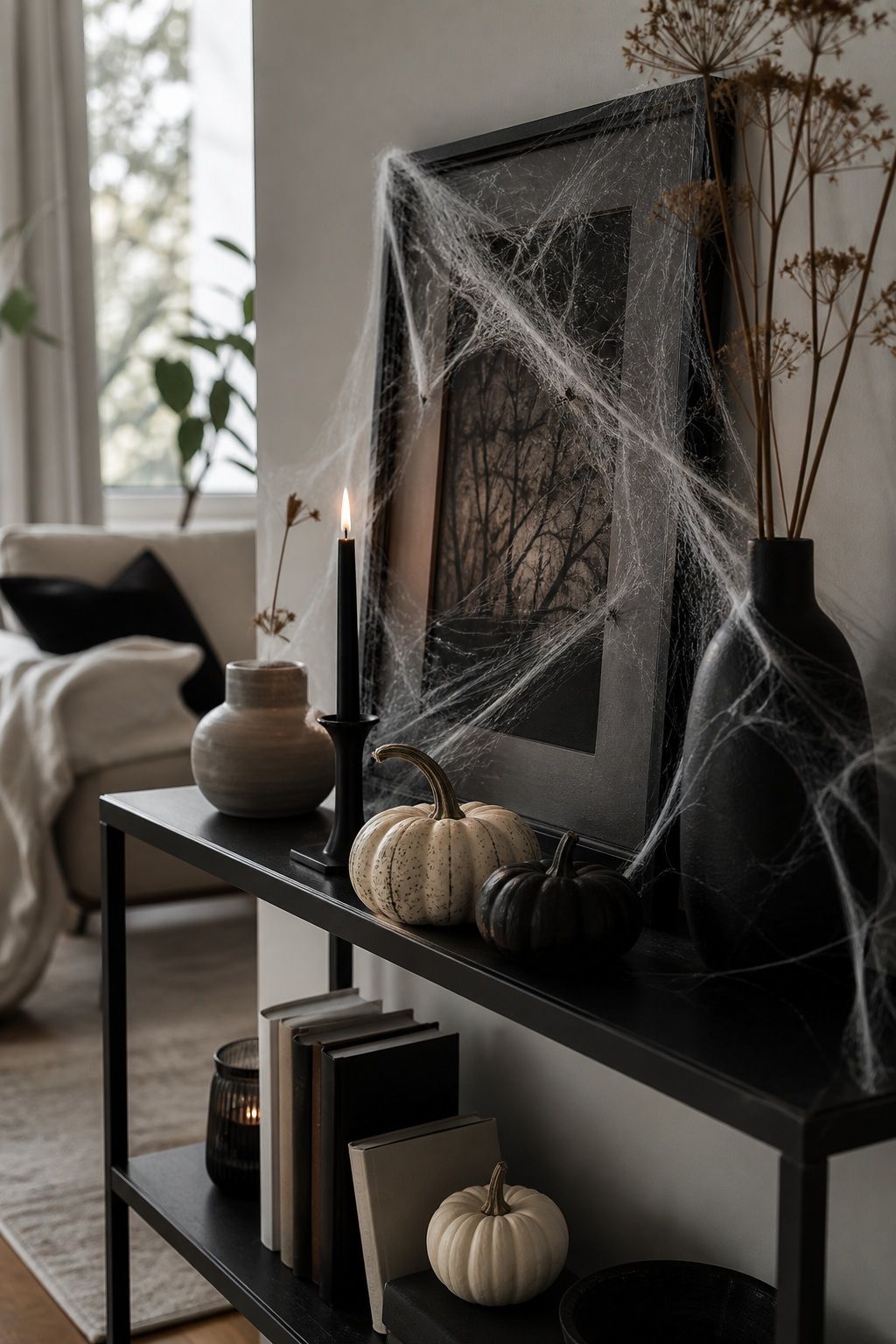 Add Eerie Texture With Faux Cobwebs Used Sparingly small apartment idea for Top 20 Halloween Decor Ideas for Small Apartments.