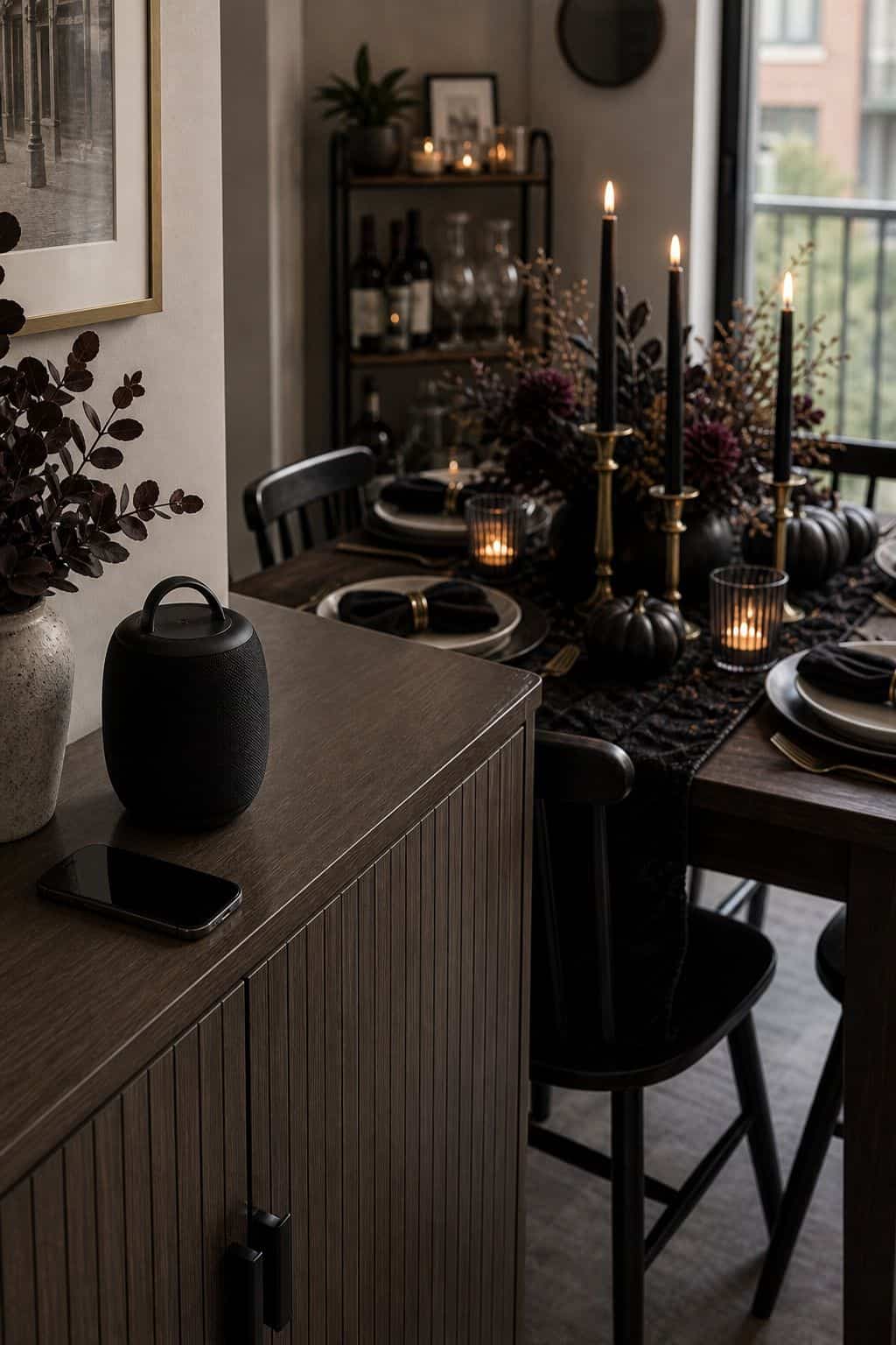 Play a Halloween Soundtrack at Low Volume small apartment idea for Top 18 Halloween Dining Table Decor Ideas for Small-Space Hosting.