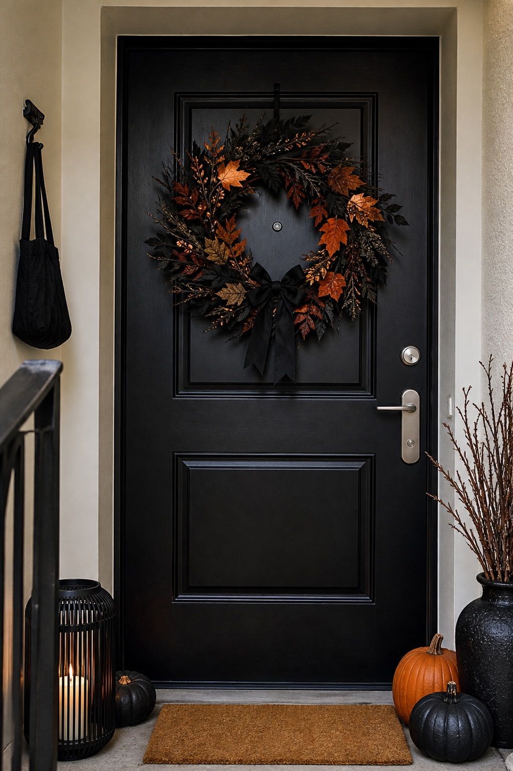 Hang a Statement Wreath on the Front Door small apartment idea for Top 17 Halloween Entryway Decor Ideas for Apartments.