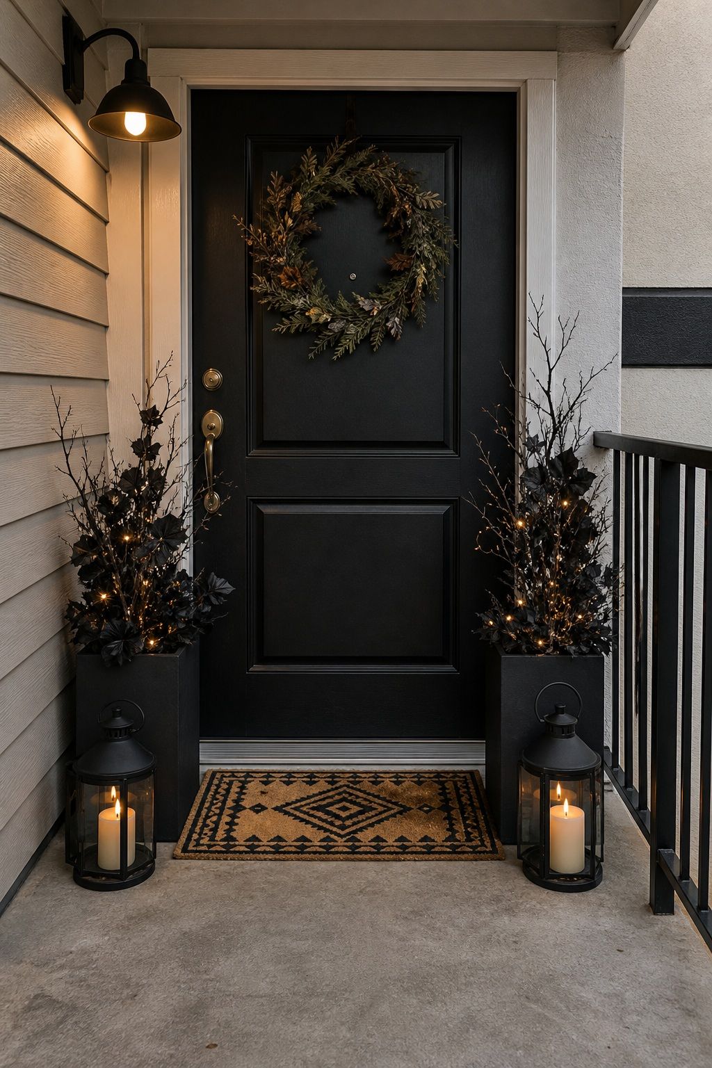 Frame the Doorway With Planters or Lanterns small apartment idea for Top 17 Halloween Entryway Decor Ideas for Apartments.