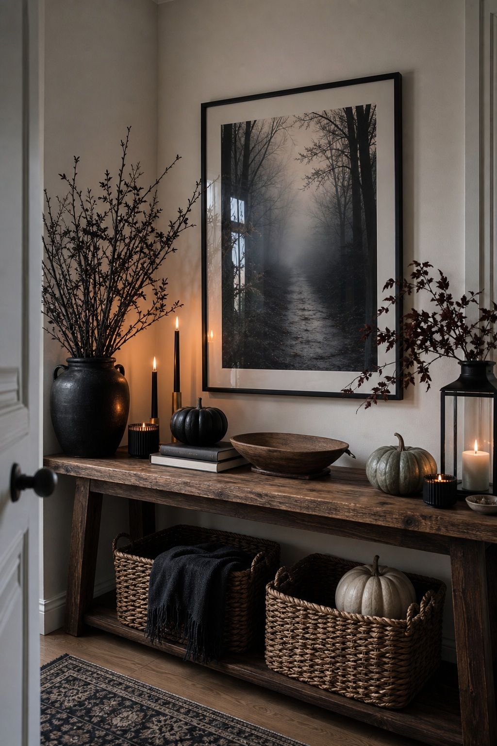 Add Eerie Ambiance With a Misty Art Print small apartment idea for Top 17 Halloween Entryway Decor Ideas for Apartments.