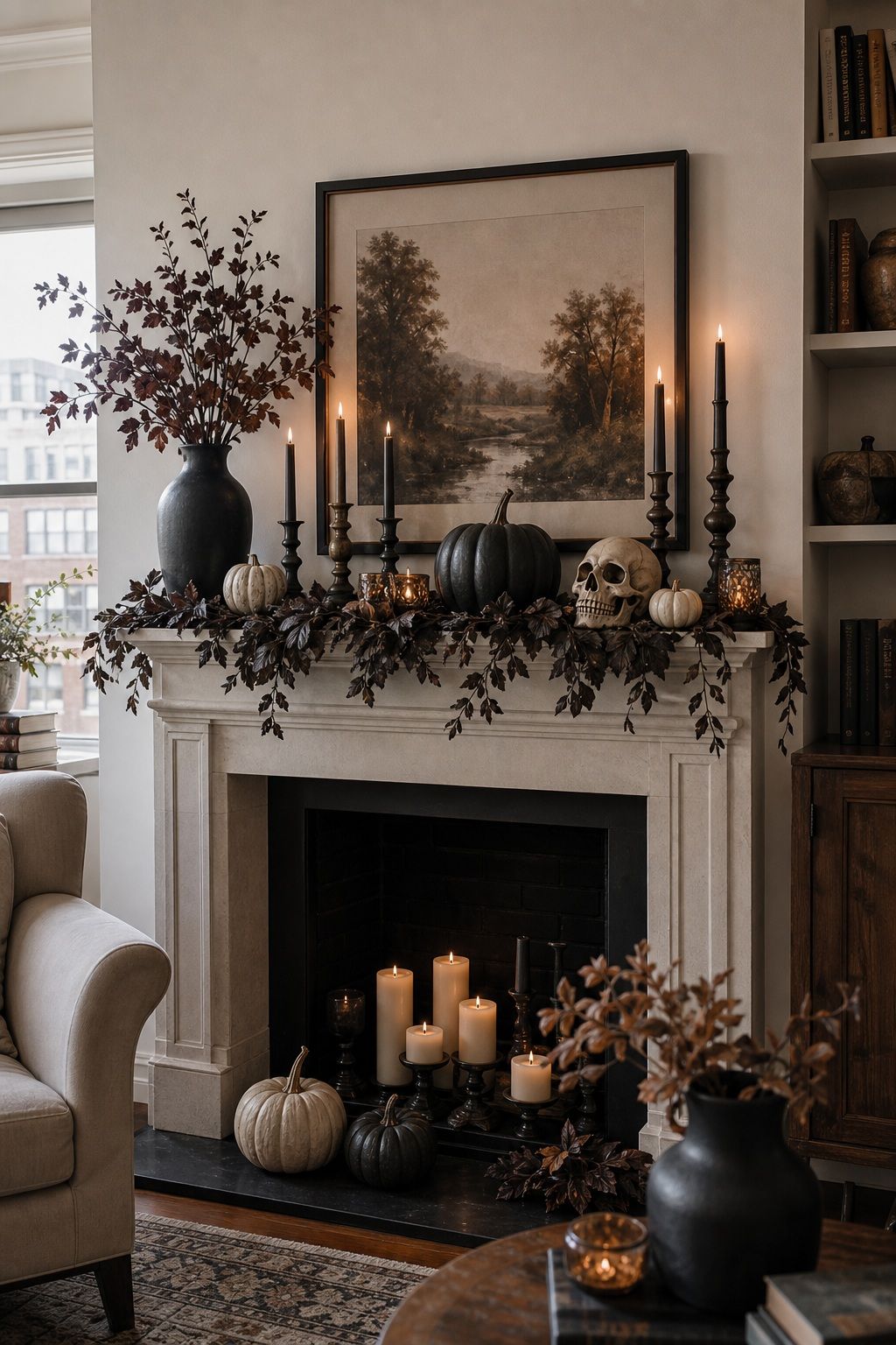 Build Forward in Three Depths small apartment idea for Top 16 Halloween Fireplace Decor Ideas for Small Spaces.