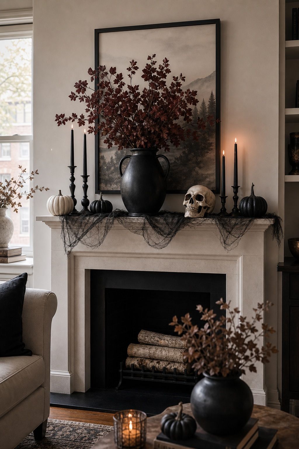 Anchor the Center With a Statement Piece small apartment idea for Top 16 Halloween Fireplace Decor Ideas for Small Spaces.