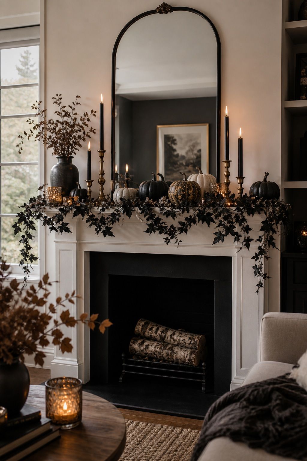 Layer a Garland Along the Front Edge small apartment idea for Top 16 Halloween Fireplace Decor Ideas for Small Spaces.