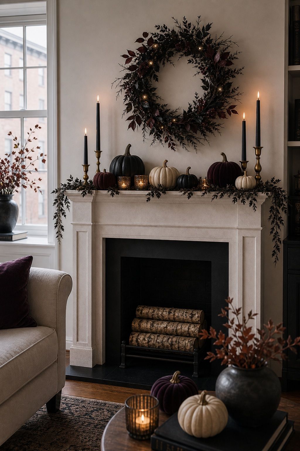 Hang a Wreath Above the Mantel small apartment idea for Top 16 Halloween Fireplace Decor Ideas for Small Spaces.