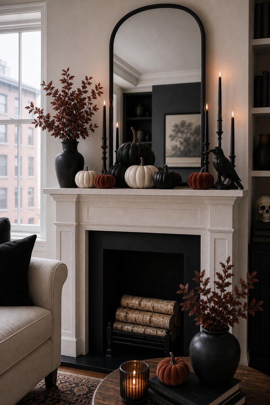 Keep a Tight Two or Three Color Palette small apartment idea for Top 16 Halloween Fireplace Decor Ideas for Small Spaces.
