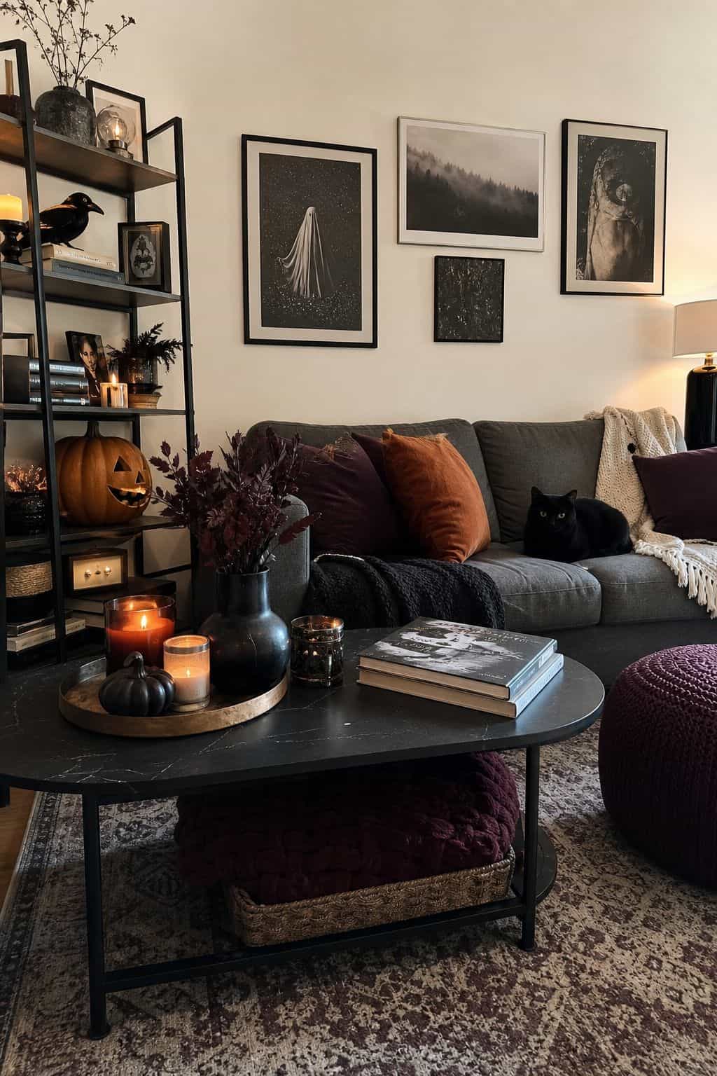 Build on a Moody Color Palette small apartment idea for Top 20 Halloween Living Room Decor Ideas for Small Apartments.
