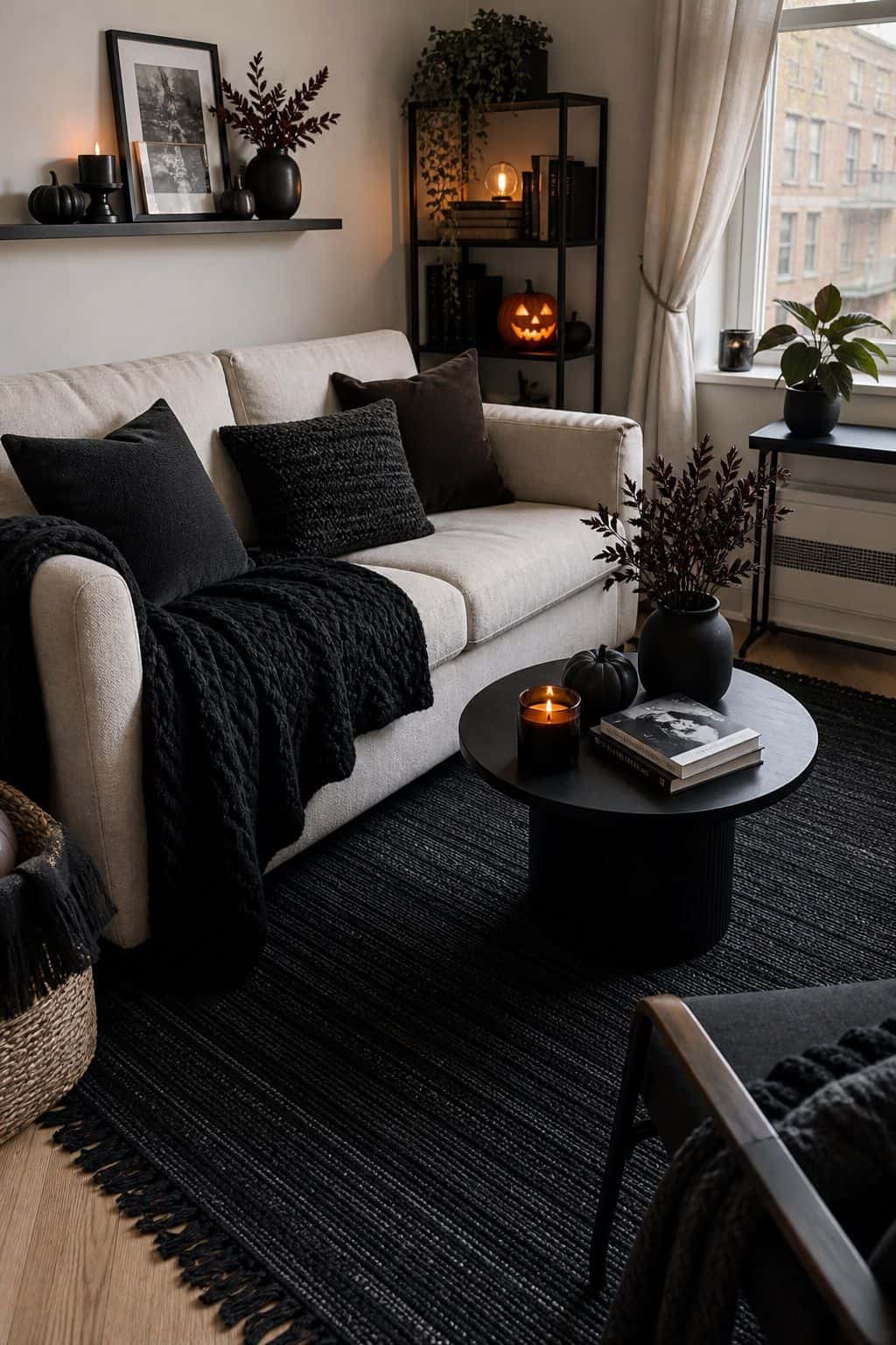 Ground the Room With Black Textiles small apartment idea for Top 20 Halloween Living Room Decor Ideas for Small Apartments.