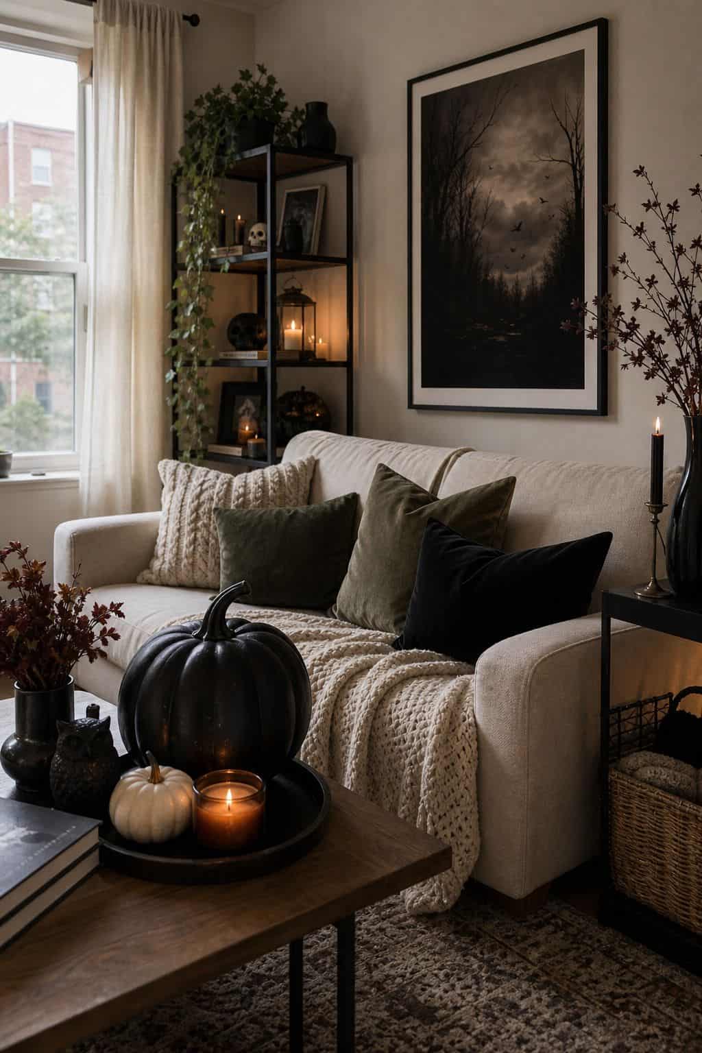 Balance Statement Pieces With Soft Texture small apartment idea for Top 20 Halloween Living Room Decor Ideas for Small Apartments.
