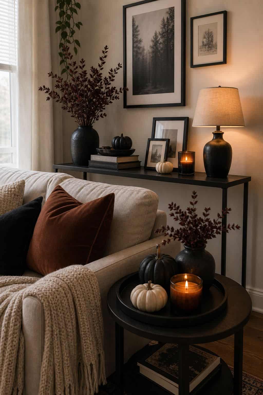 Carry the Look to Side Tables and Console small apartment idea for Top 20 Halloween Living Room Decor Ideas for Small Apartments.