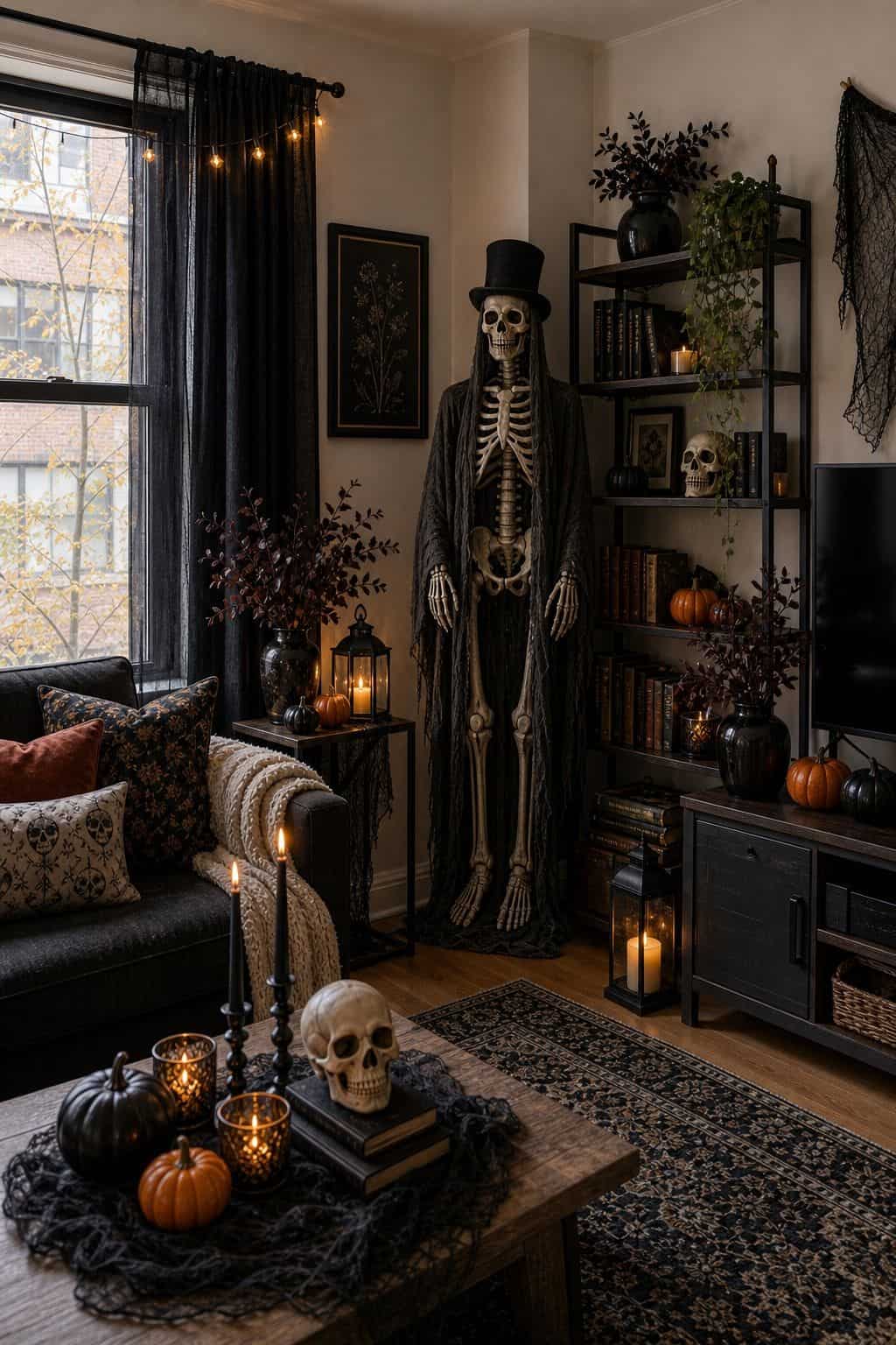 Add Statement Props and Animatronics small apartment idea for Top 21 Halloween Party Decor Ideas for Small Apartments.