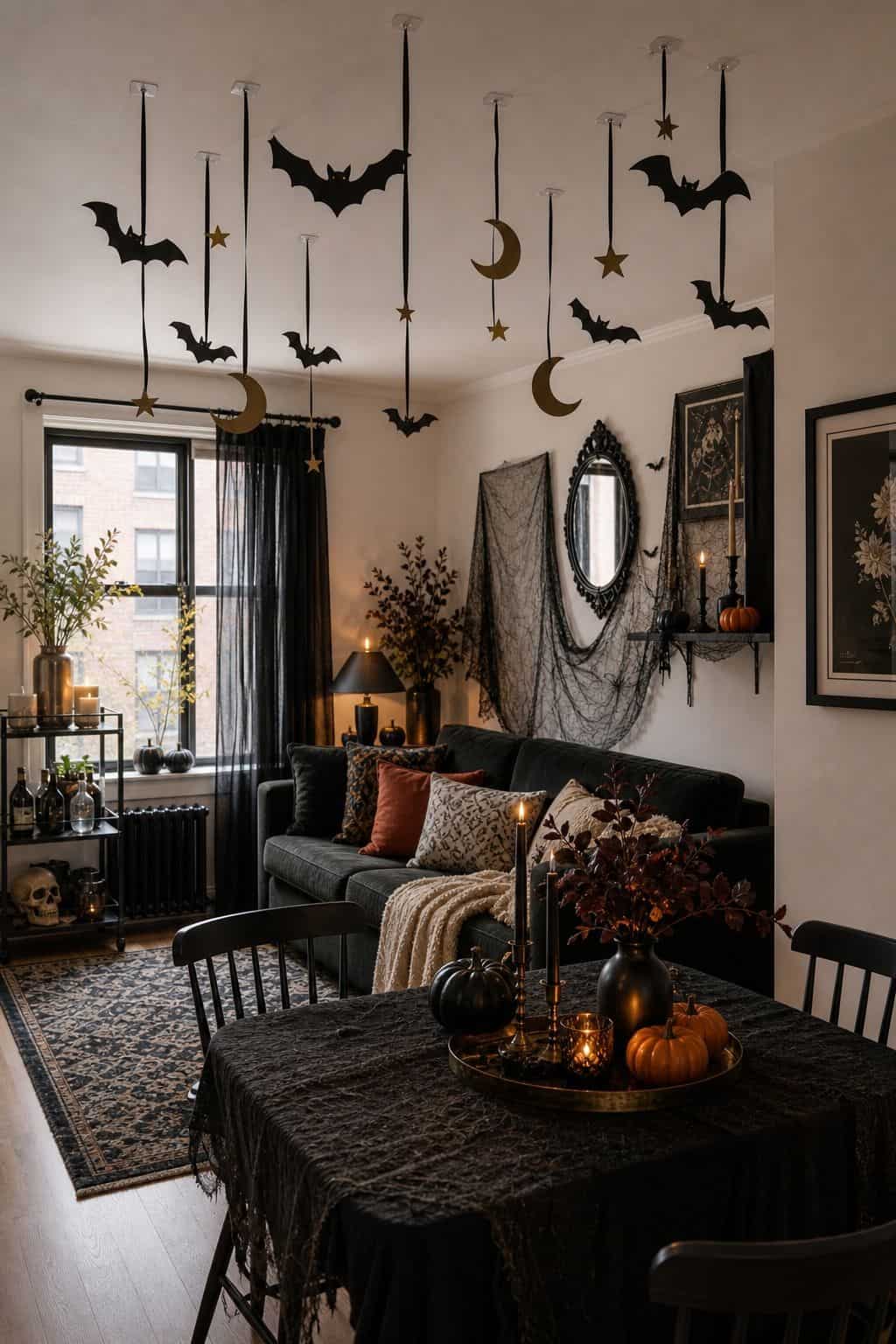 Hang Decorations From the Ceiling small apartment idea for Top 21 Halloween Party Decor Ideas for Small Apartments.